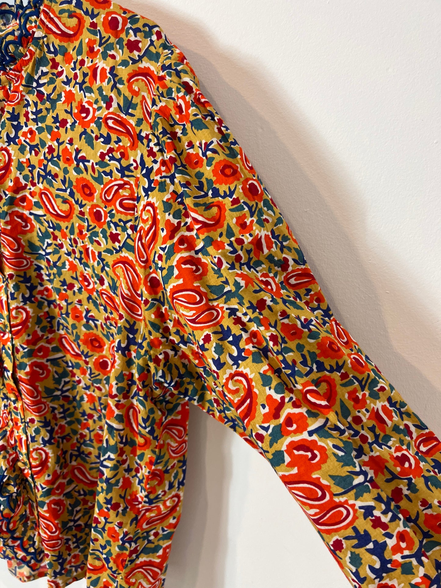 SEZANE. Orange print blouse, size 40