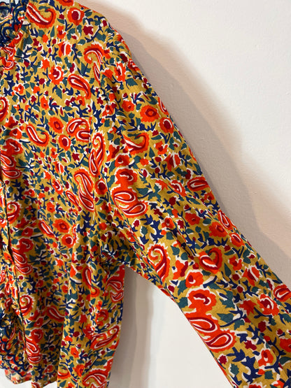 SEZANE. Orange print blouse, size 40
