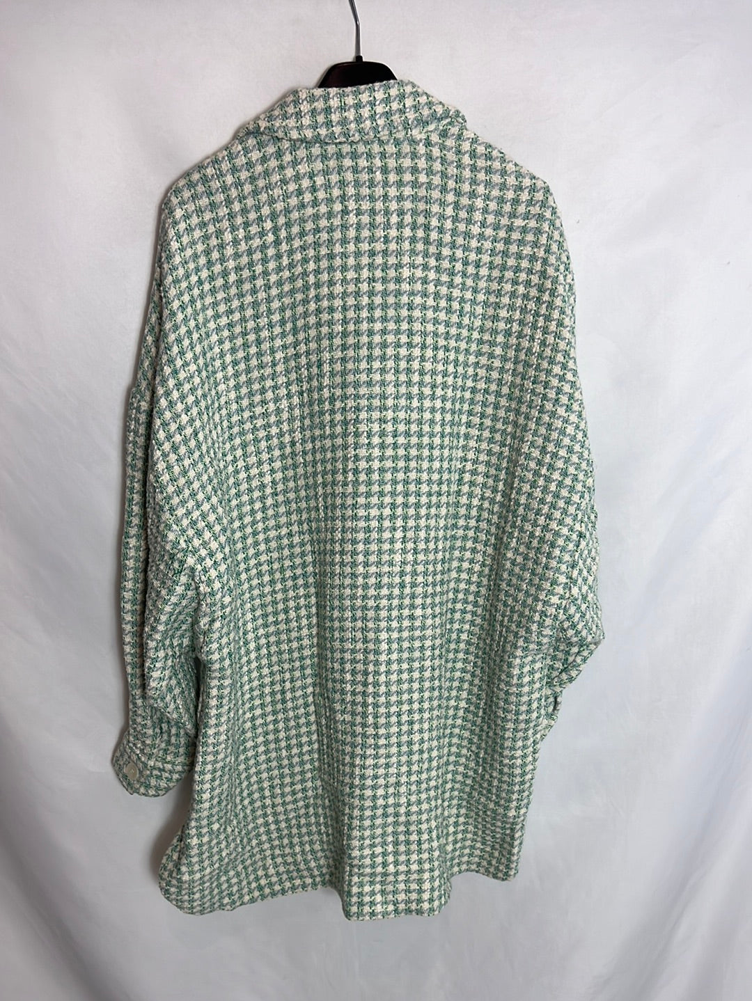 ZARA. Chaqueta larga tweed verde. T XS/S