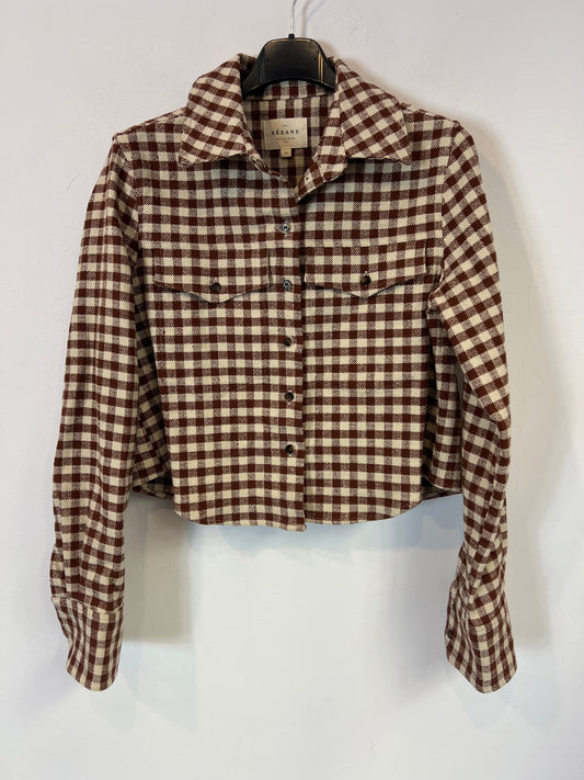 SÉZANE. Brown gingham textured shirt. XS
