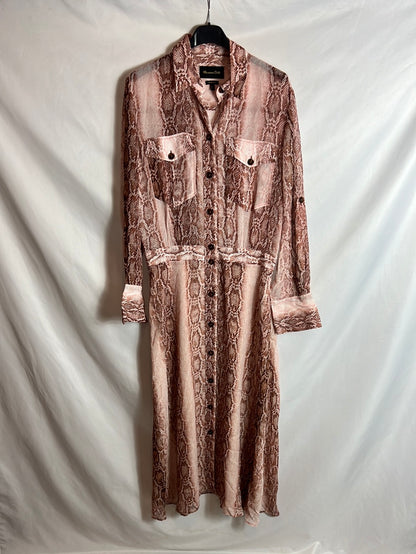 MASSIMO DUTTI. Vestido midi animal print rosa. T 40