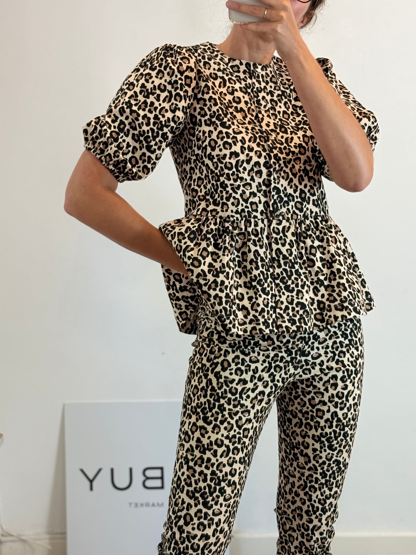 BIMANI. Animal print lantern sleeve top. T.S.