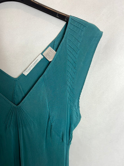 CÔTE FEMME. Vestido midi seda verde agua. T 36