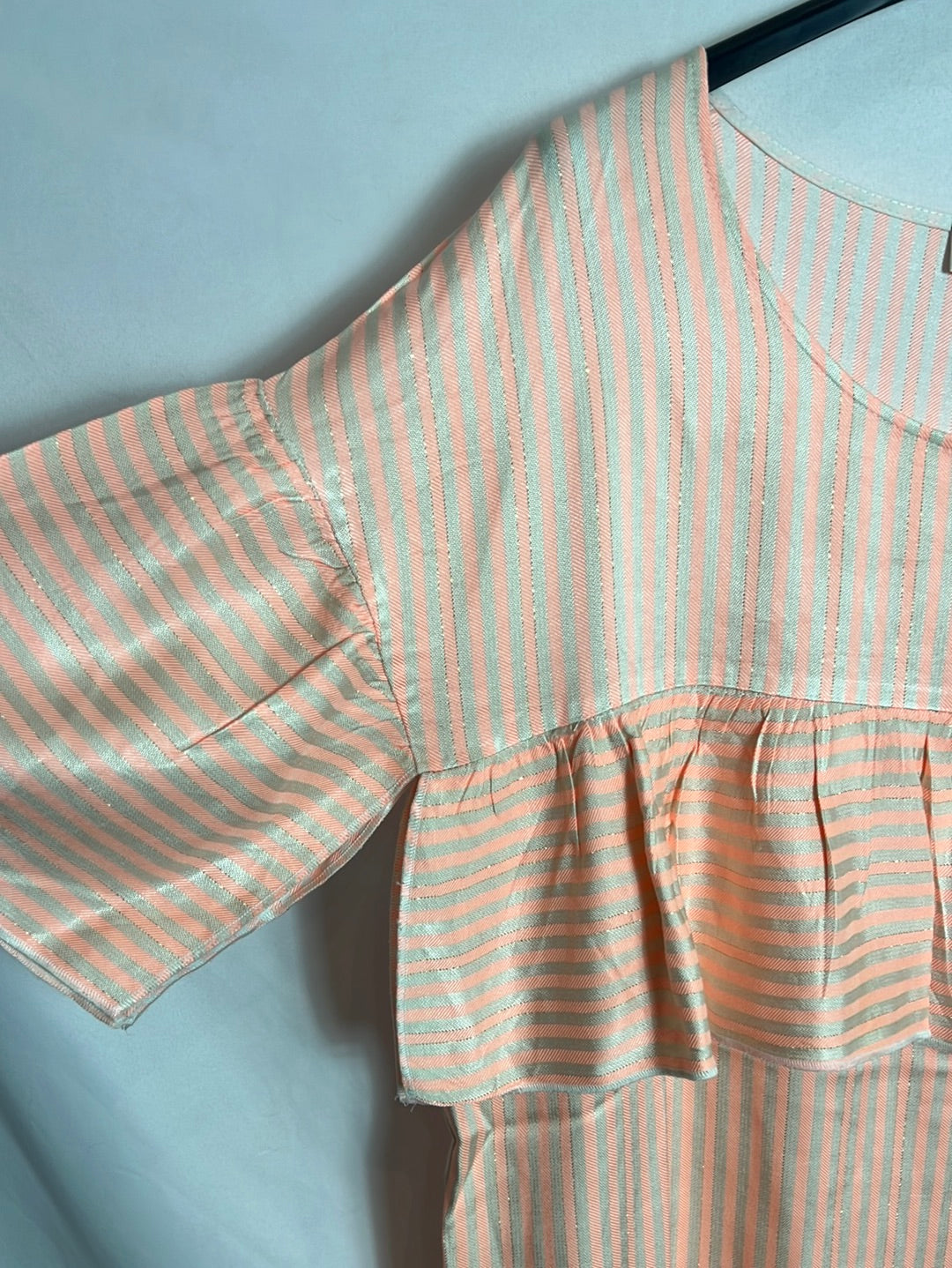 CRISTINA GAVIOLI. Short dress with gold-threaded stripes. Size 40