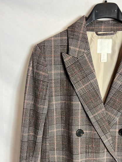 H&M. Blazer cuadros doble botonadura. T 36