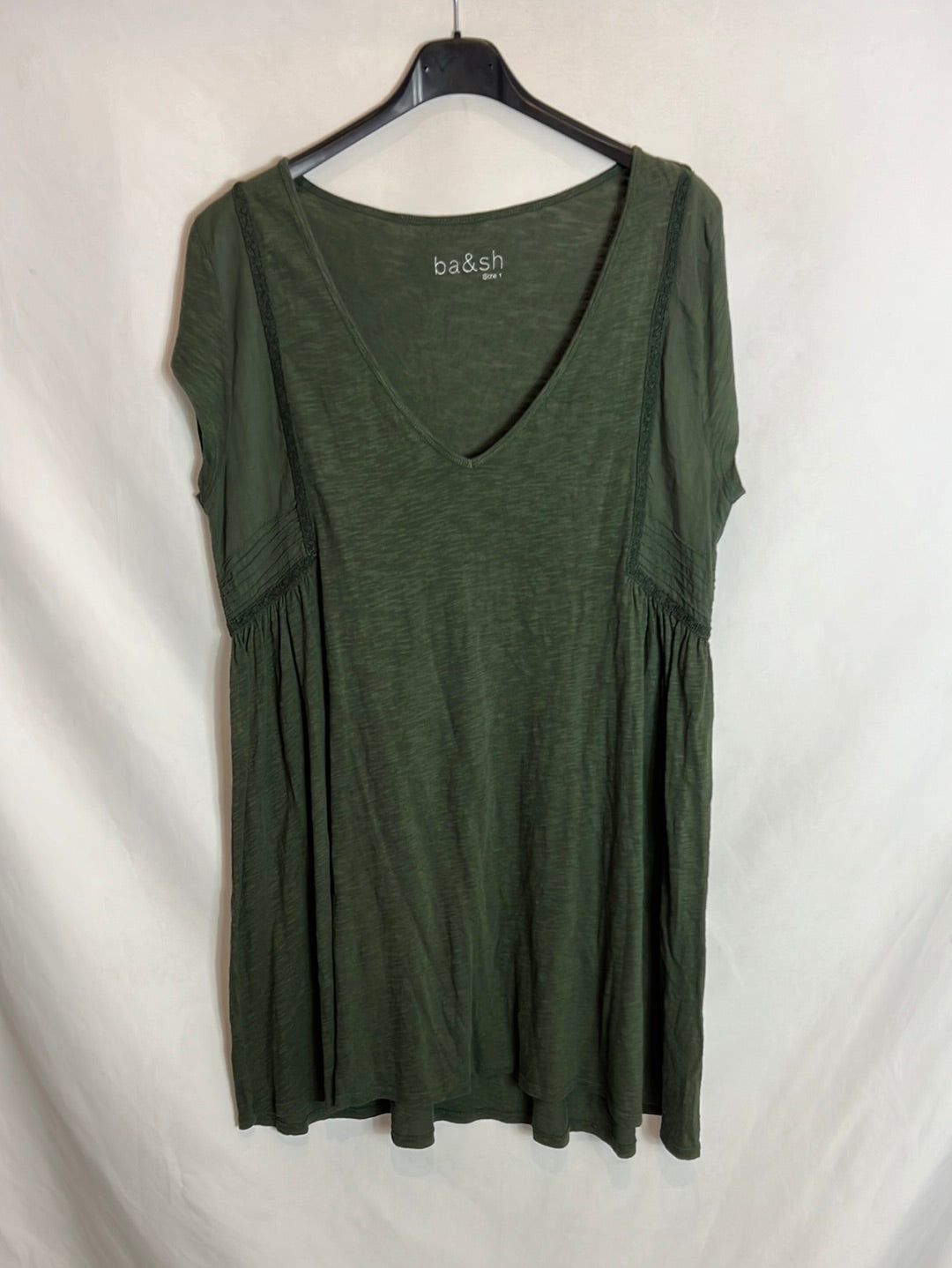 BA&SH. Vestido corto verde algodón .T 1 (S)