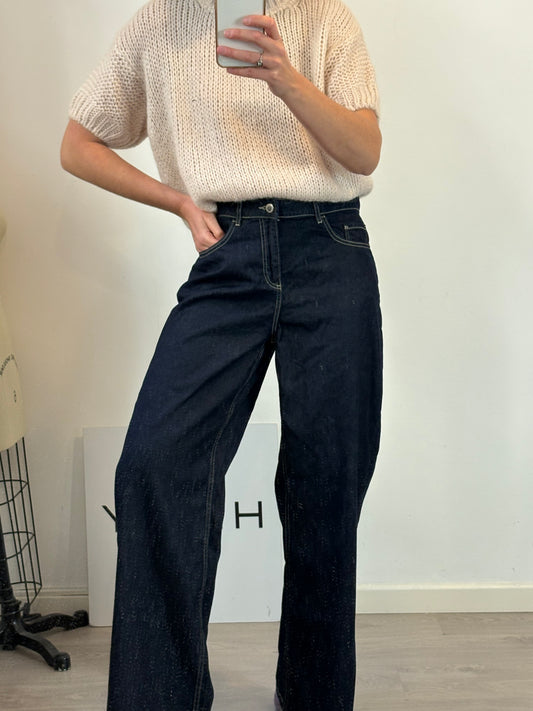 MANGO. Denim pata ancha costuras