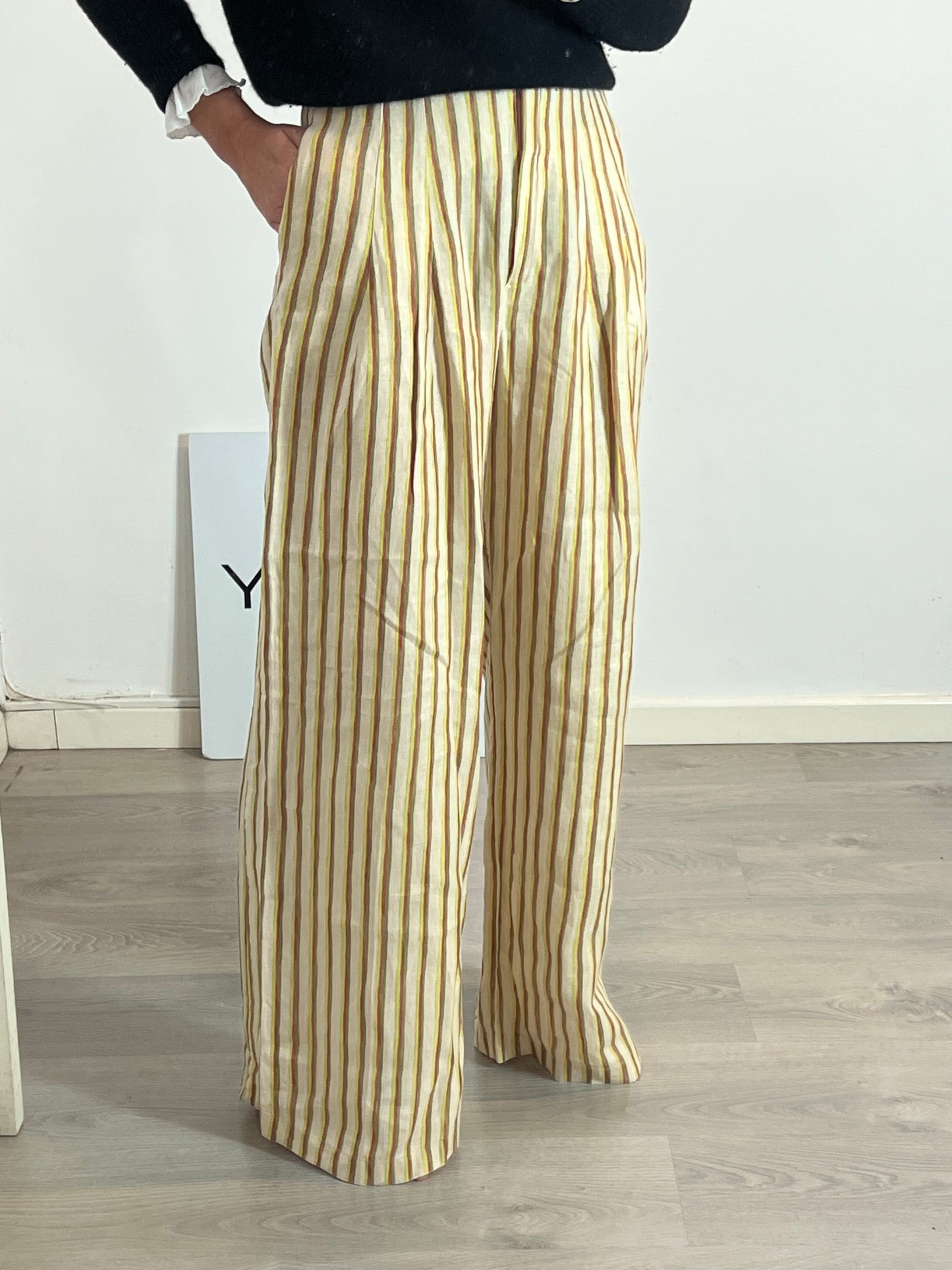 ROMUALDA. Pantalón ancho rayas lino T.m