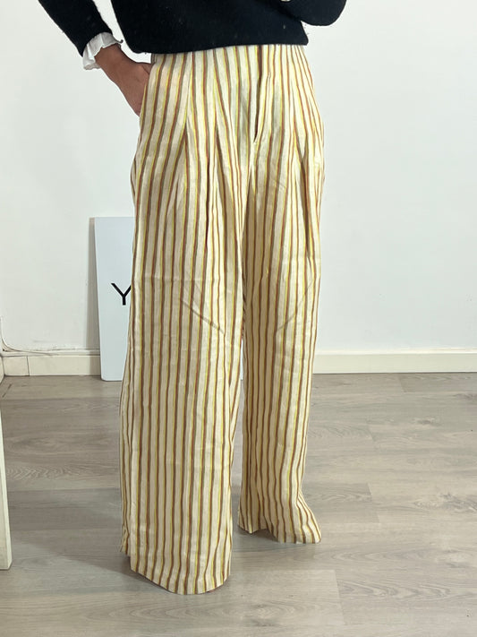 ROMUALDA. Pantalón ancho rayas lino T.m