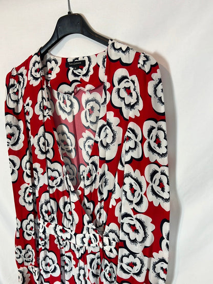 TARA JARMON. Vestido corto rojo flores. T 36