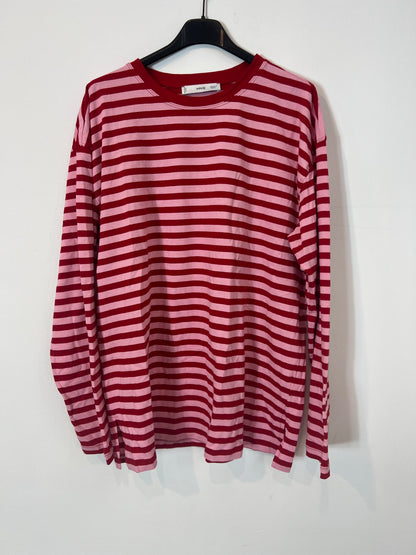 MANGO. Camiseta rayas rosa y roja T.m