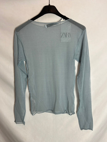 ZARA. Top azul claro Semi transparente. T S