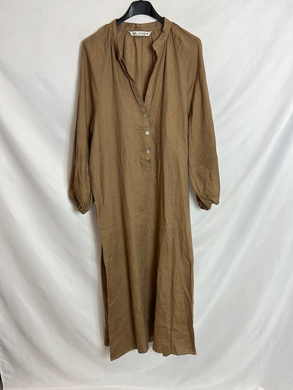 ZARA. Camel linen midi dress. Size XS