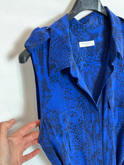 EQUIPMENT. Vestido largo seda azul print. T M