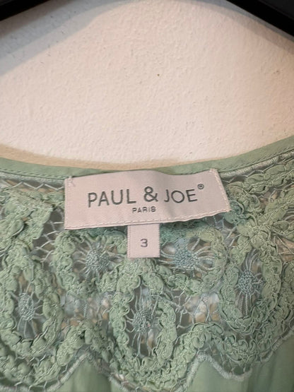 PAUL & JOE. Top seda bordados verde agua