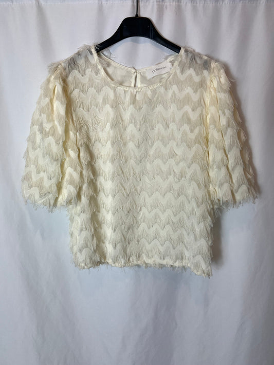 POLIN ET MOI. Beige fringed Ts blouse