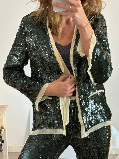 ZARA. Total look lentejuelas verde oliva. T S