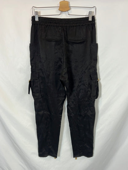 BALMAIN. Black satin trousers with pockets. Size 36