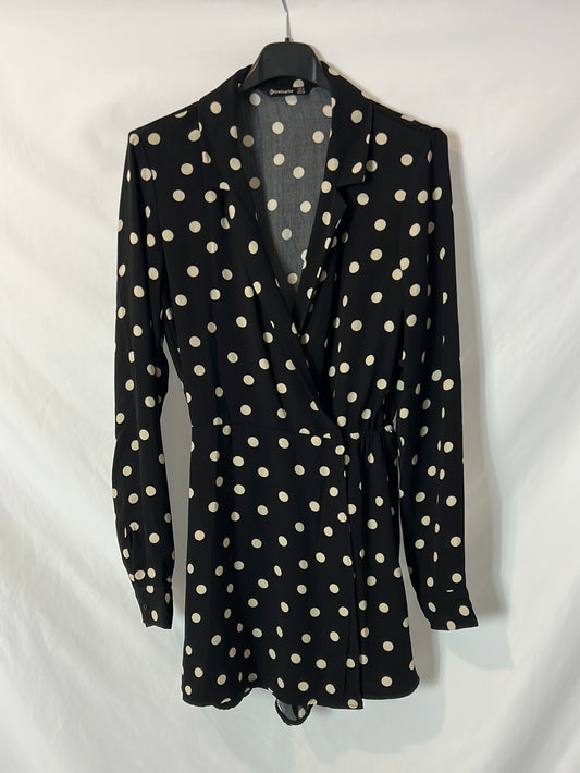 STRADIVARIUS. Polka-dot dress-effect short jumpsuit. TS