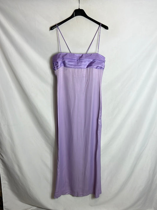 ZARA. Vestido midi malva lazo espalda. T XS