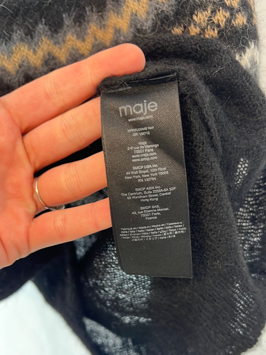 MAJE. Jersey negro greca lana. T 1 (S)