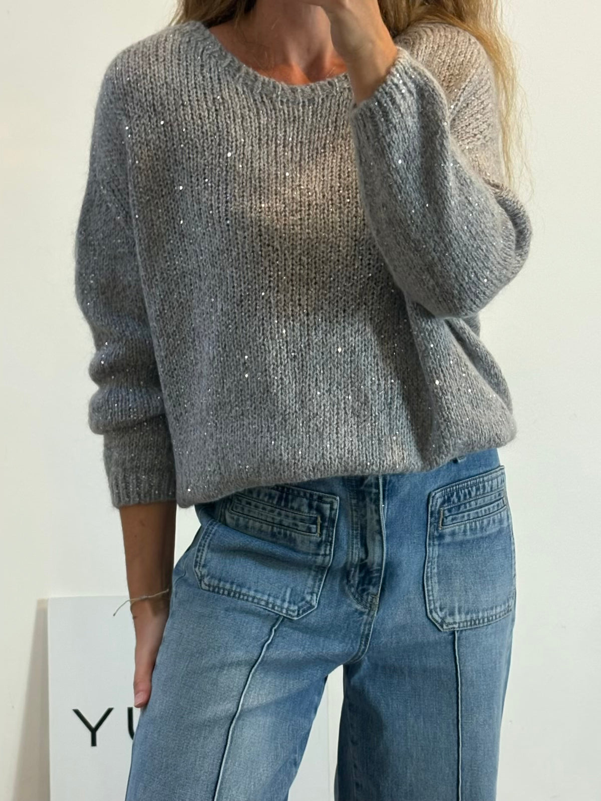 VICOLO. Jersey gris lentejuelas
