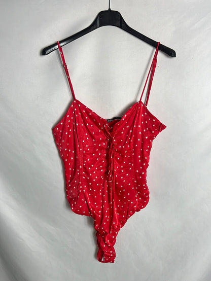 ZARA. Red satin star bodysuit. TM