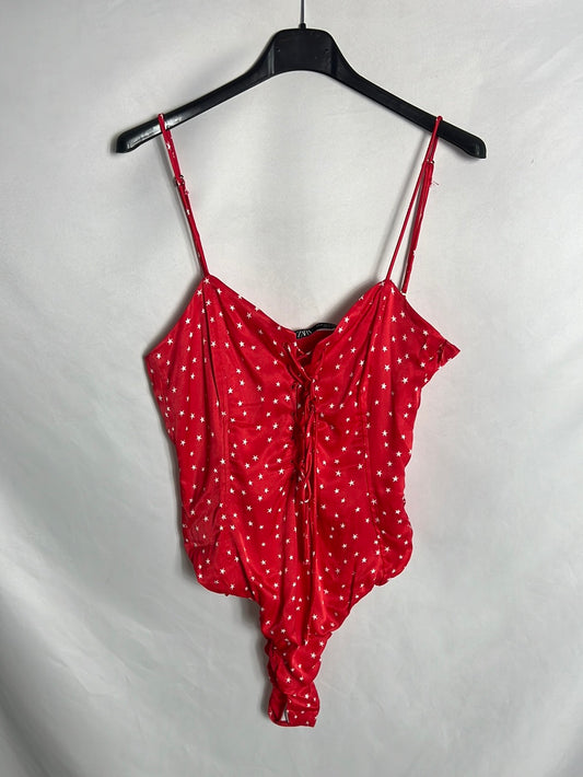 ZARA. Red satin star bodysuit. TM