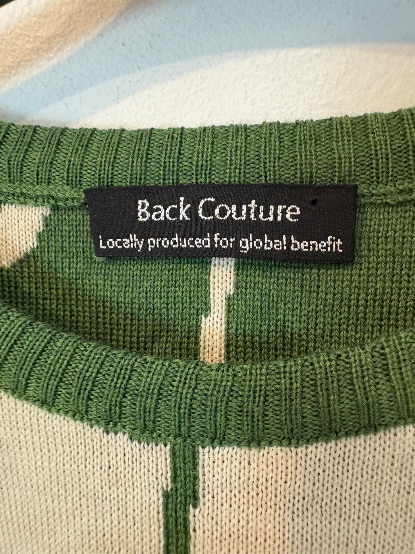 BACK COUTURE. Jersey merino hojas en verde