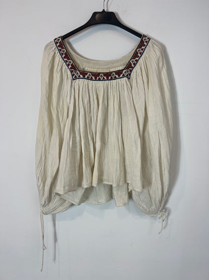 TEN TWELVE. Beige blouse with embroidered collar detail S.0 (xs/s)