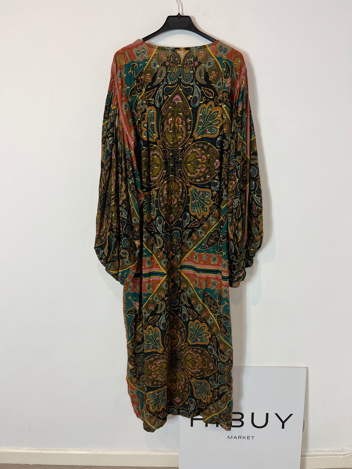 NÏN. Vestido largo estampado hilos brillo. T M/L