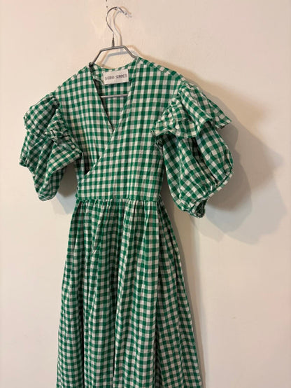 SABINA SOMMER. Vestido largo cruzado vichy verde