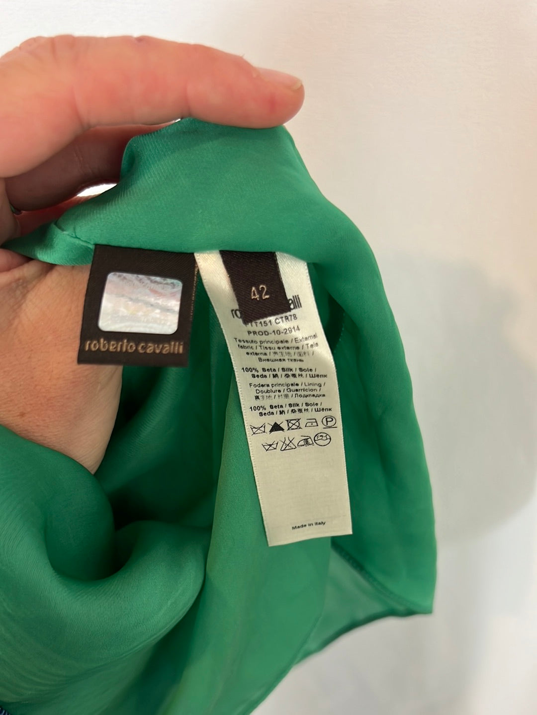 ROBERTO CAVALLI. Asymmetrical silk short dress. Size 40