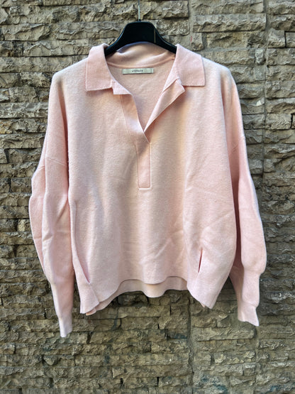 UTERQÜE. Jersey rosa polero con lana. T S
