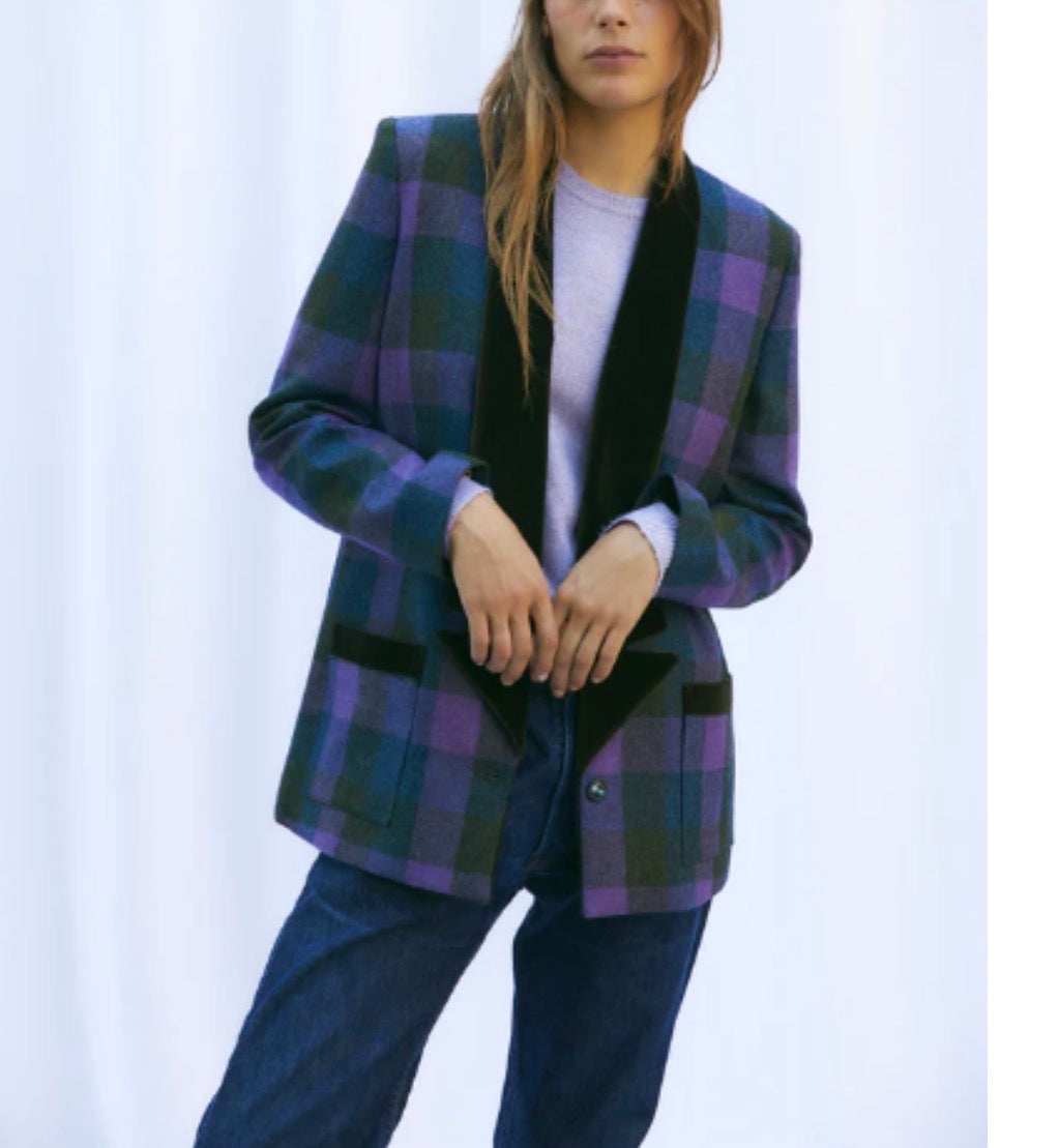 BYAN. Blazer lana cuadros y terciopelo