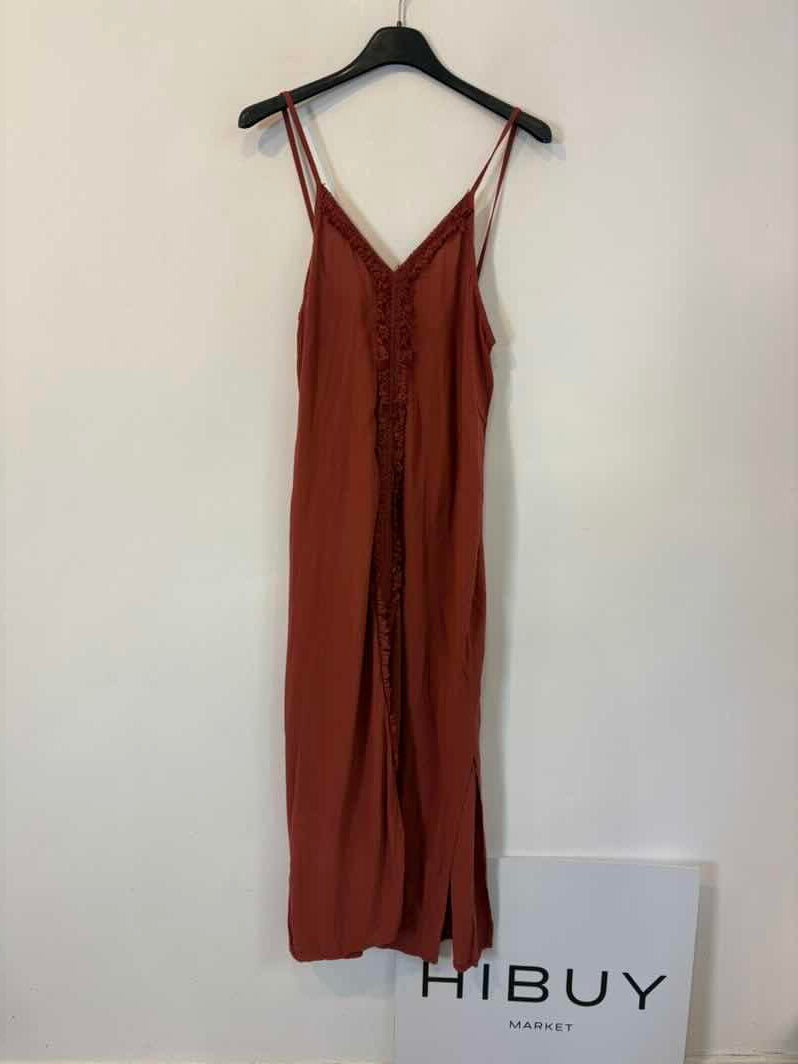 Vestido largo teja con lino