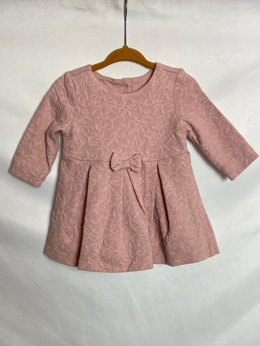 C&amp;A. Pink textured bow dress Size 6-9 months