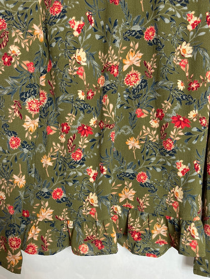 CORTEFIEL. Green ruffle printed blouse TS