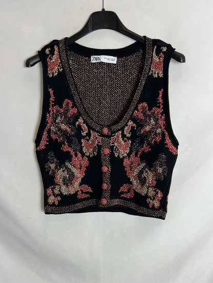 ZARA. Embroidered knit top/vest Ts