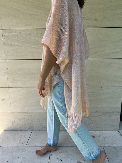 OTRAS. Kimono rosa flecos TU(S/M)