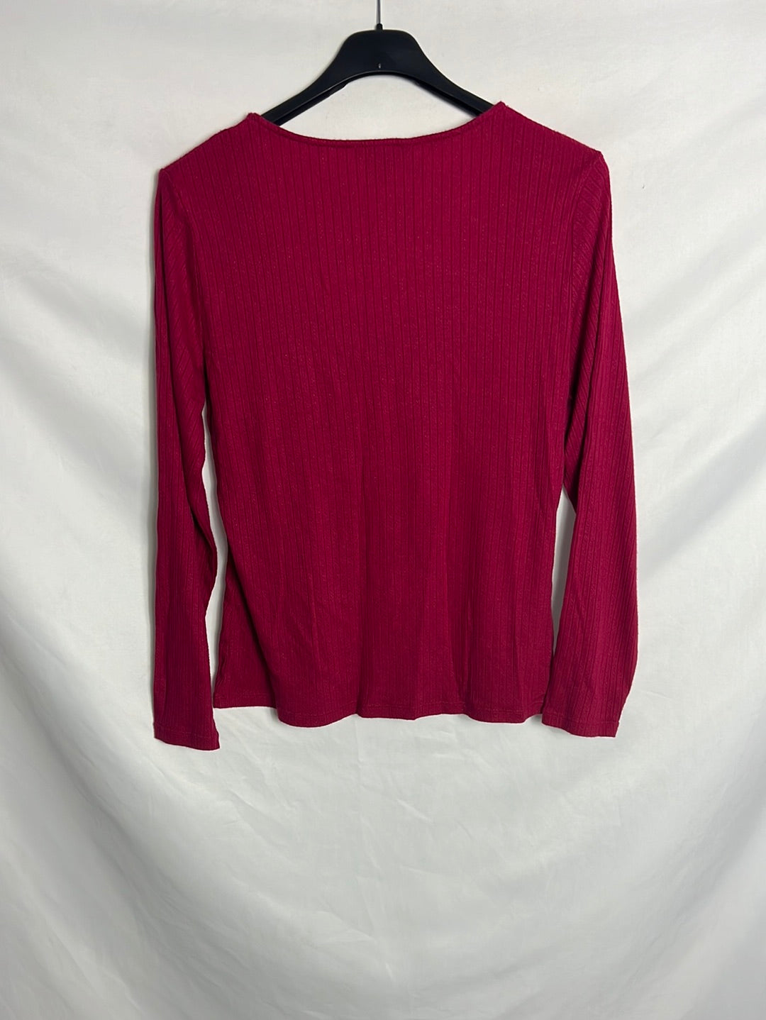 CORTEFIEL. Top manga larga canalé rosa. T S