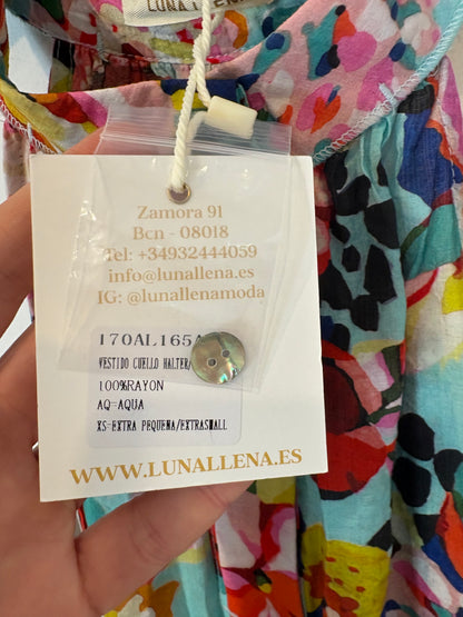 LUNA LLENA. Vestido halter flores