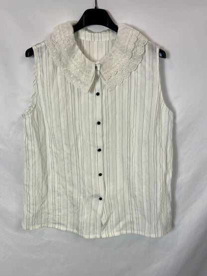 SESSUN. Blusa blanca cuello encaje T.s