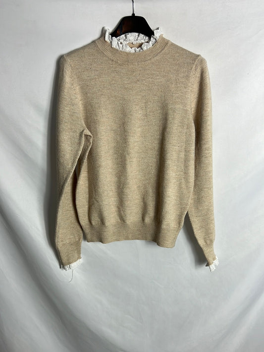 OTRAS. Jersey beige detalle puños y cuello. T S
