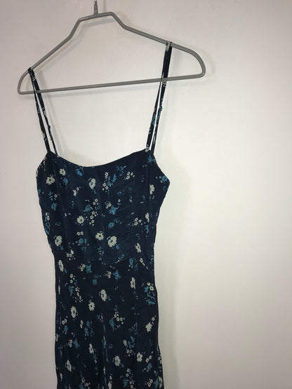 RÉALISATION. Vestido midi seda azul flores