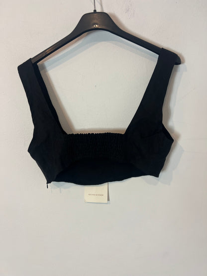 SECOND SUMMER. Black Linen Croptop T.xs