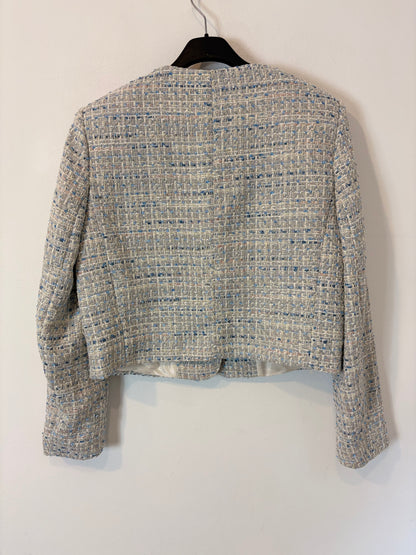 ZARA. Conjunto chaqueta y falda pantalón tweed azules. T XS/S