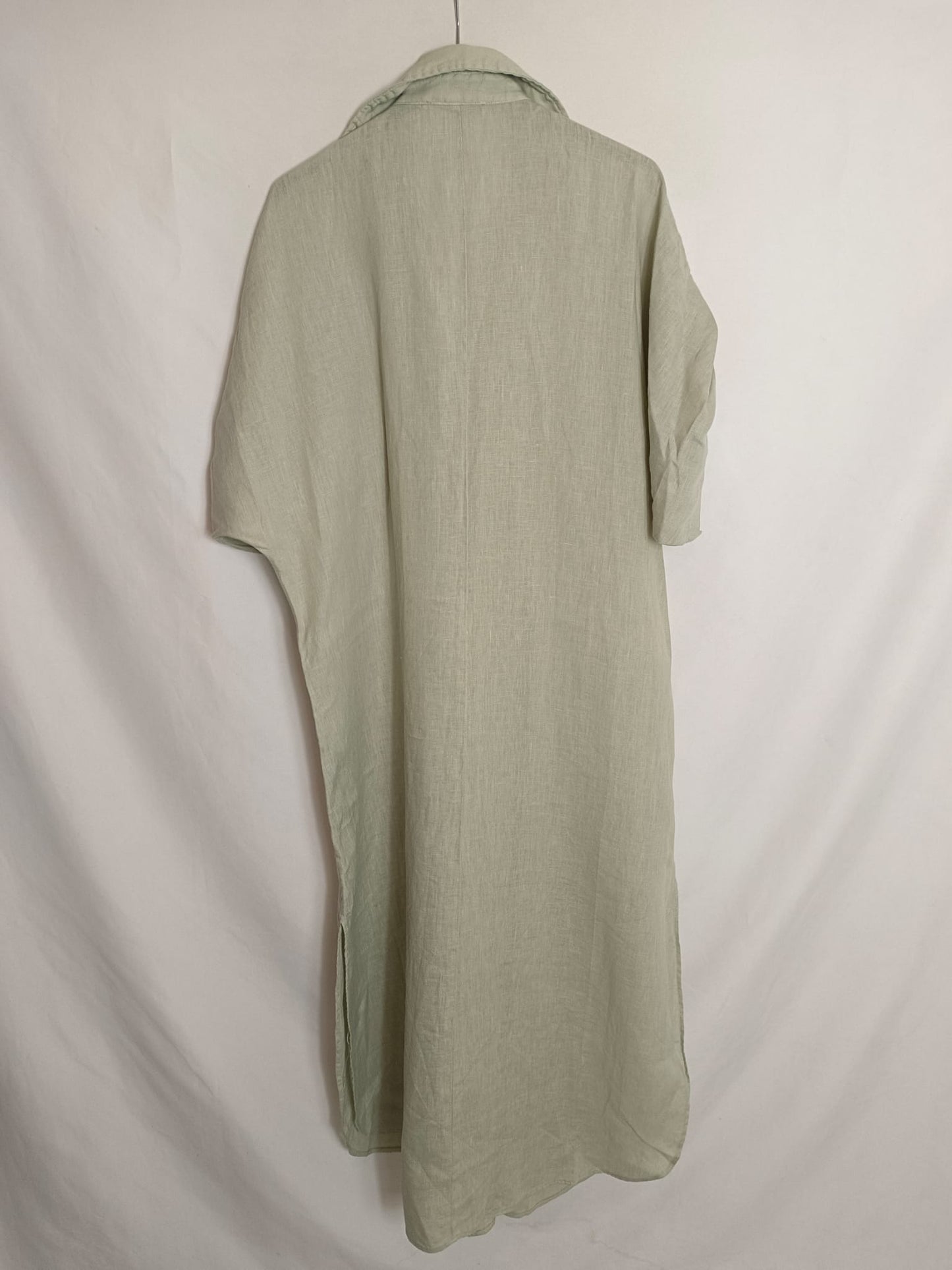 ZARA. Vestido verde lino T.m
