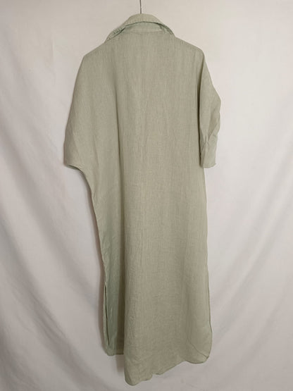 ZARA. Vestido verde lino T.m