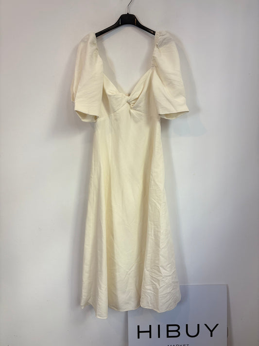 ZARA. Vestido midi blanco detalle escote